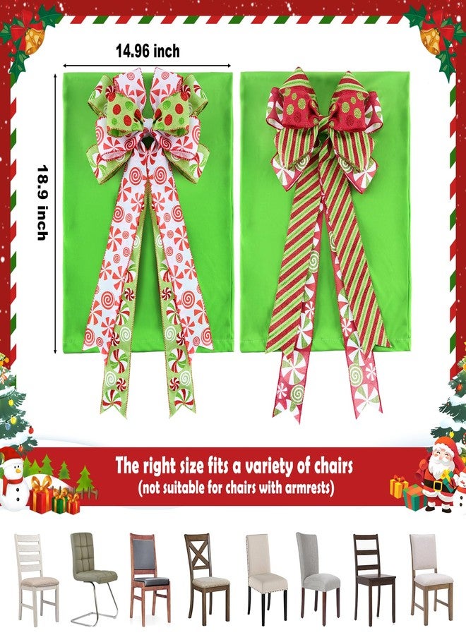 APUDWN 2 Pack Christmas Chair Covers with Bows, Red Green Dot Dining Chair Slipcovers Candy Lollipop Christmas Dining Chair Back Covers for Xmas Holiday Home Kitchen Decorations Dining Room, Office - Image 3